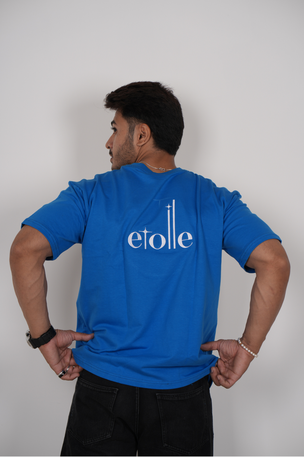 Wavy Faces Graphic oversized T-shirt Blue