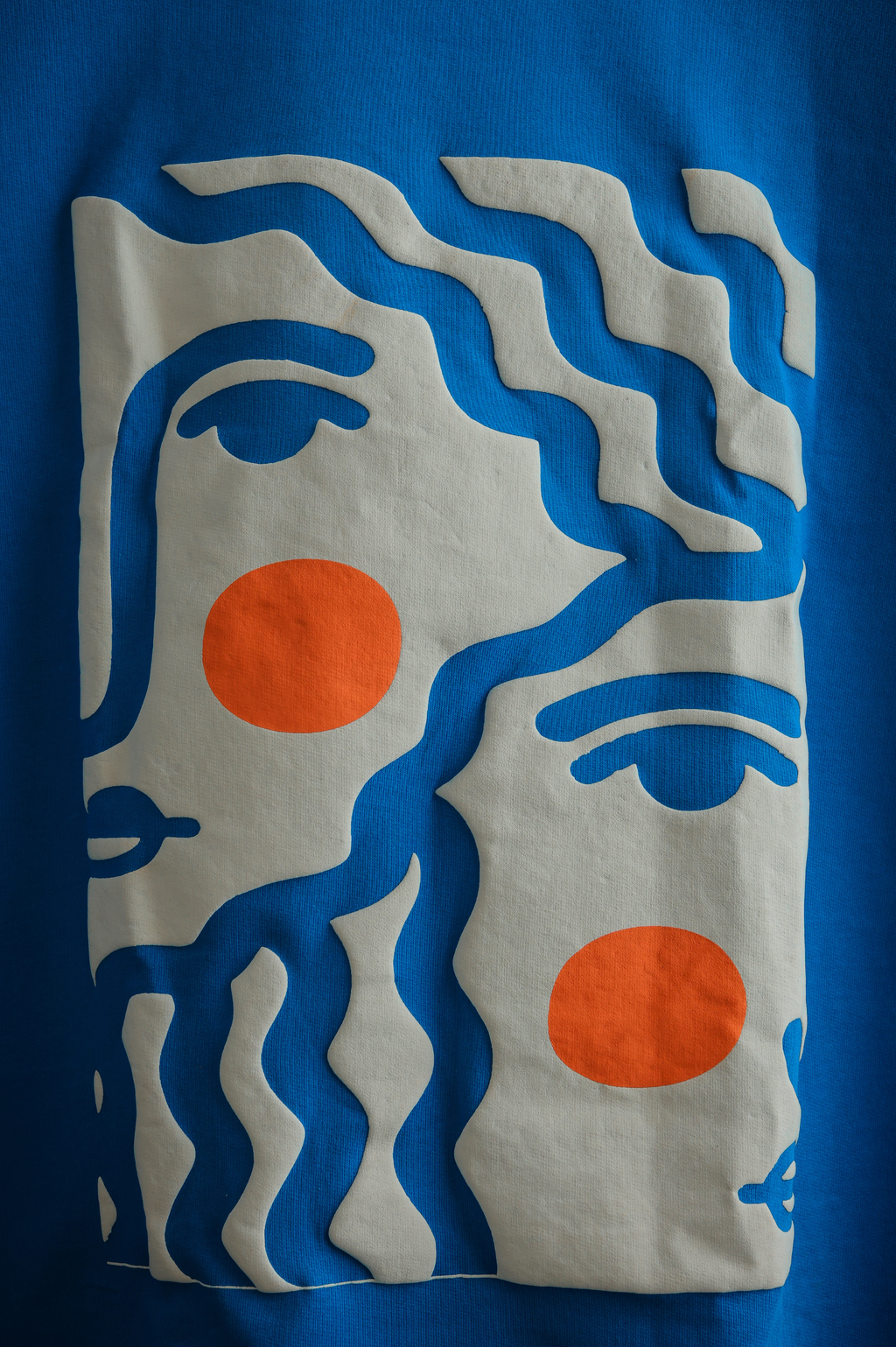 Wavy Faces Graphic oversized T-shirt Blue